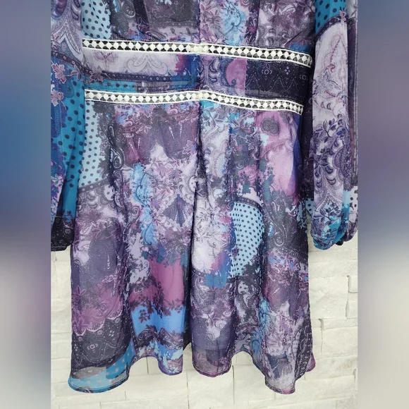 Boho Floral Paisley Print Lace Trim Dress - Picture 6 of 8